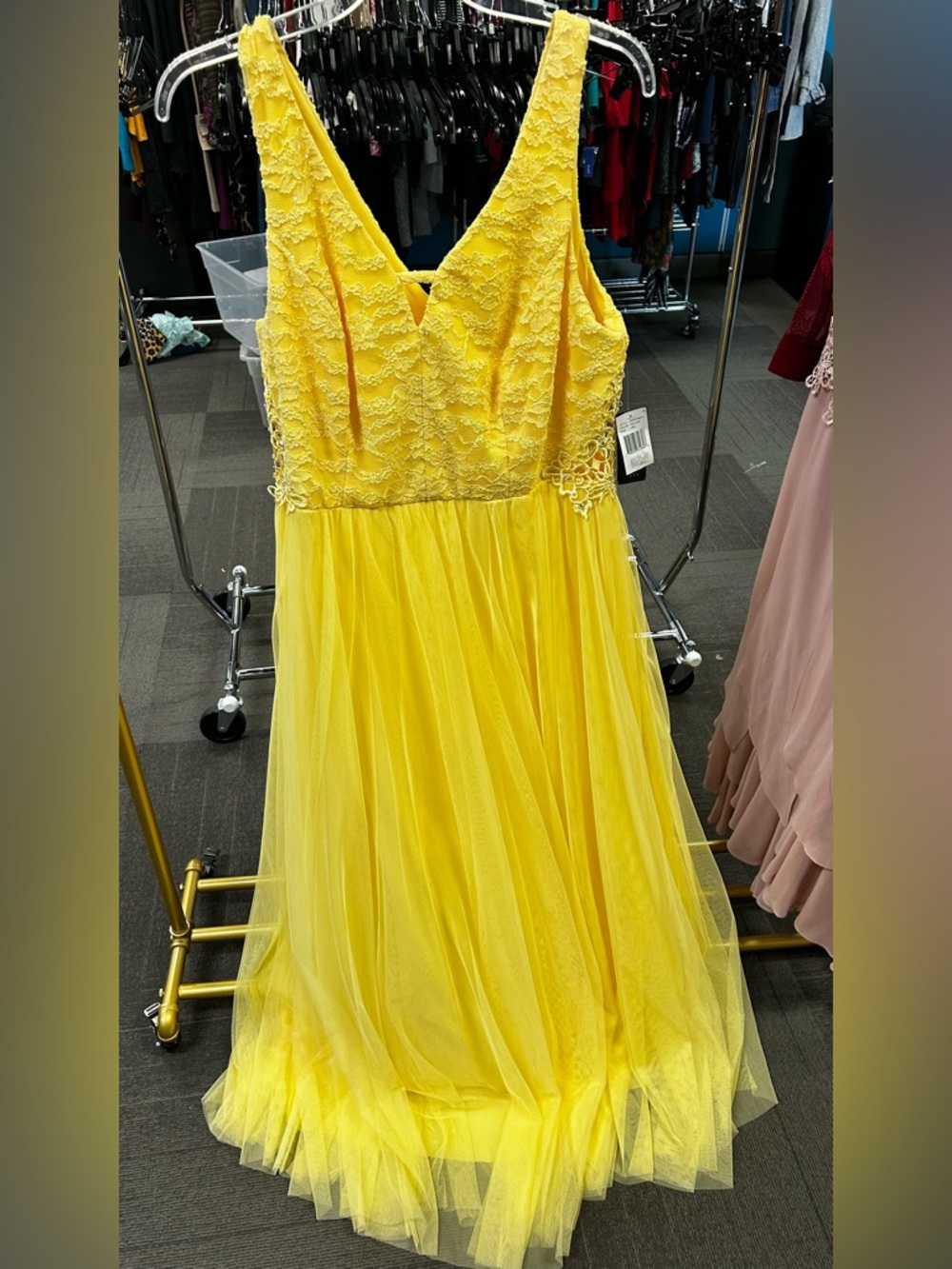 Bright Yellow Lace & Tulle Evening Dress
